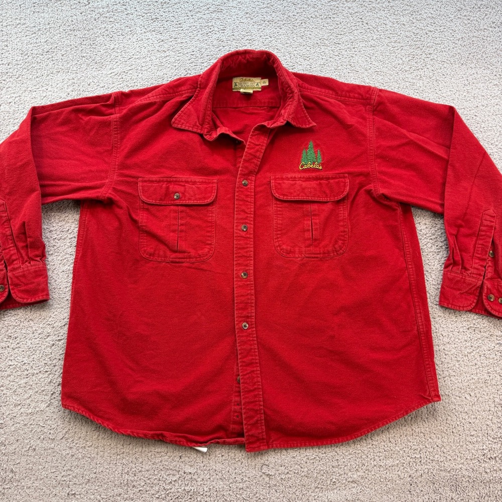 Cabelas Mens XL Red Deerskin Soft Chamois Heavyweight Cotton Button Down Shirt